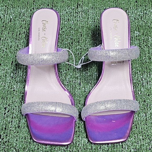 CHASE & CHLOE | ARABELLA EMBELLISHED DOUBLE STRAP METALLIC HEELS - NWOT! - Picture 8 of 16